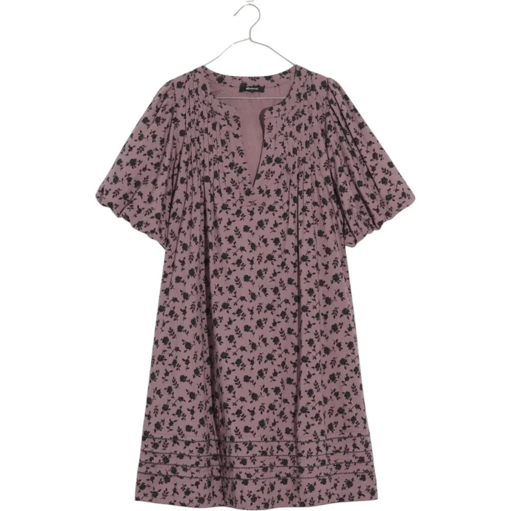 NWT Madewell Tillie Puff-Sleeve Mini Dress in Shadow Blooms - Medium - Purple - Picture 12 of 12